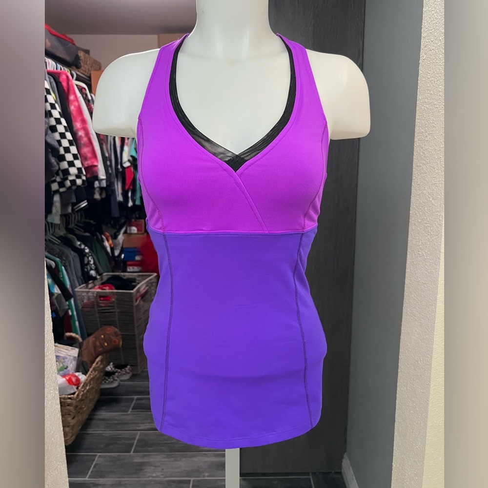 VSX Purple, Pink, & Black Workout Top with Built in Sports Bra
